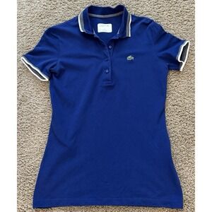 Lacoste Sport‎ Women's Blue White/gray Short Sleeve Polo Shirt EU 32 US Size XS